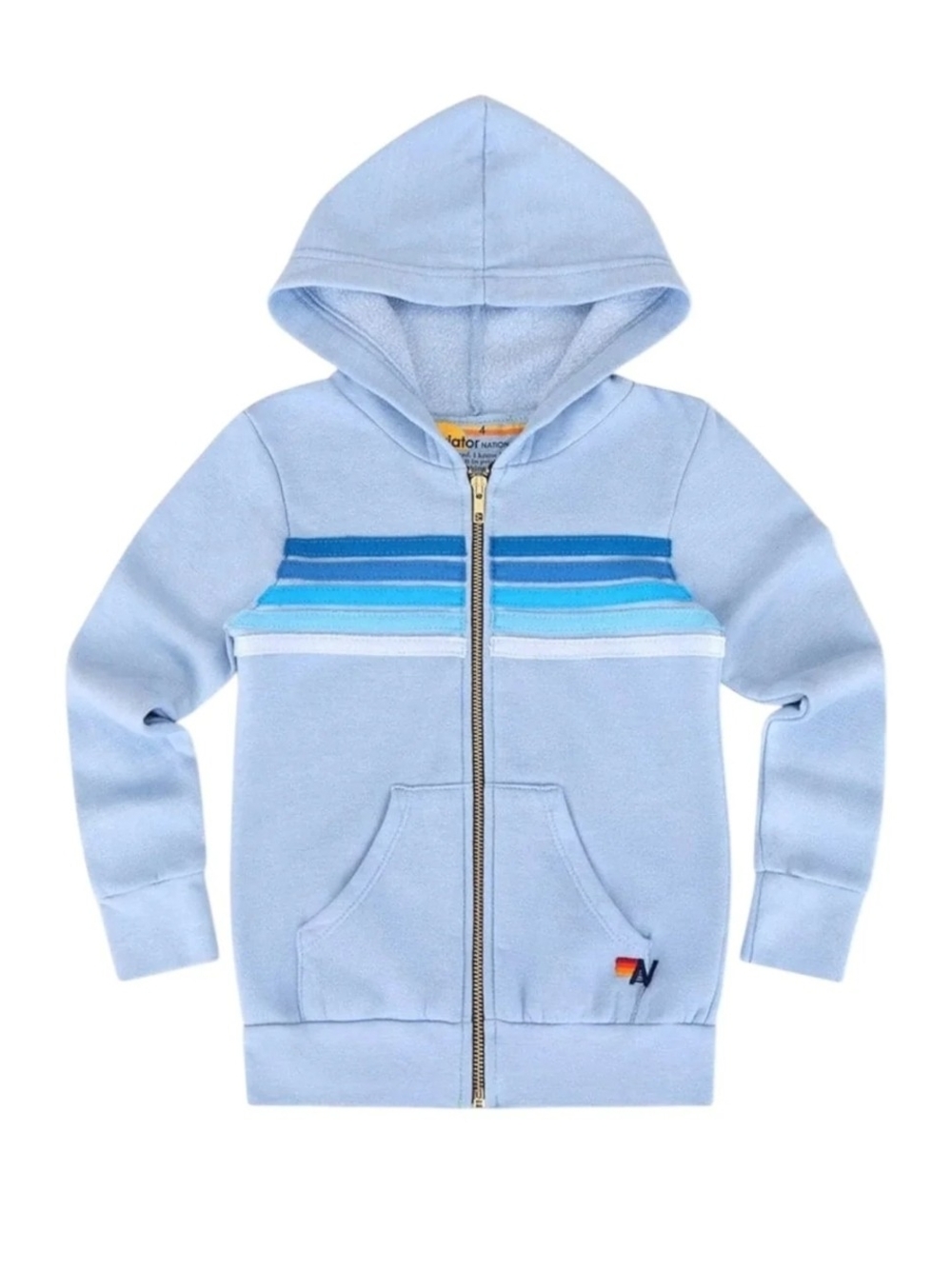 Aviator Nation Ice Blue Kids Zip Hoodie with Stripe Detail 14y